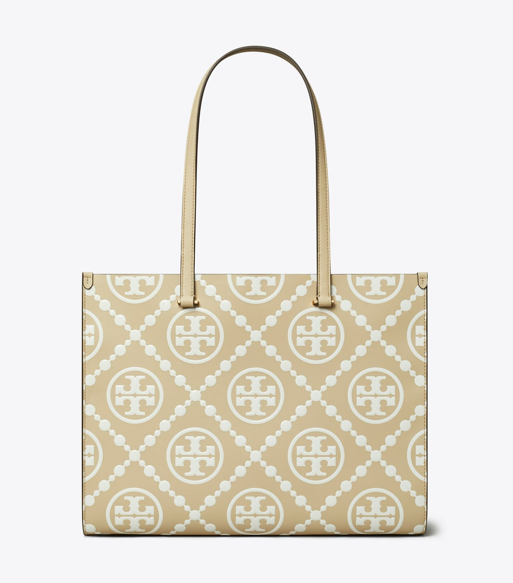 T Monogram Contrast Embossed Tote