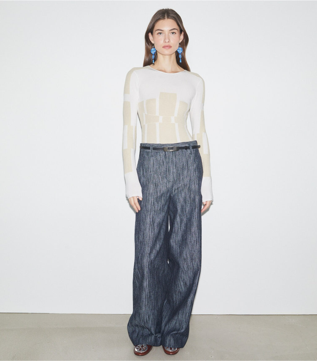 Cotton and Silk Wide-Leg Pants