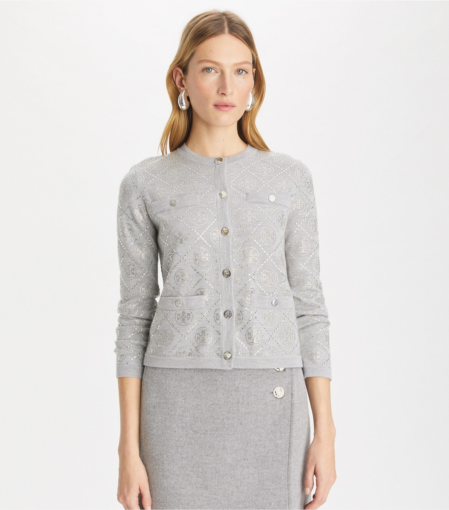 T Monogram Embellished Kendra Cardigan