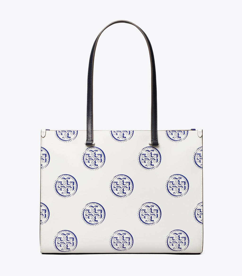 T Monogram Contrast Embossed Tote