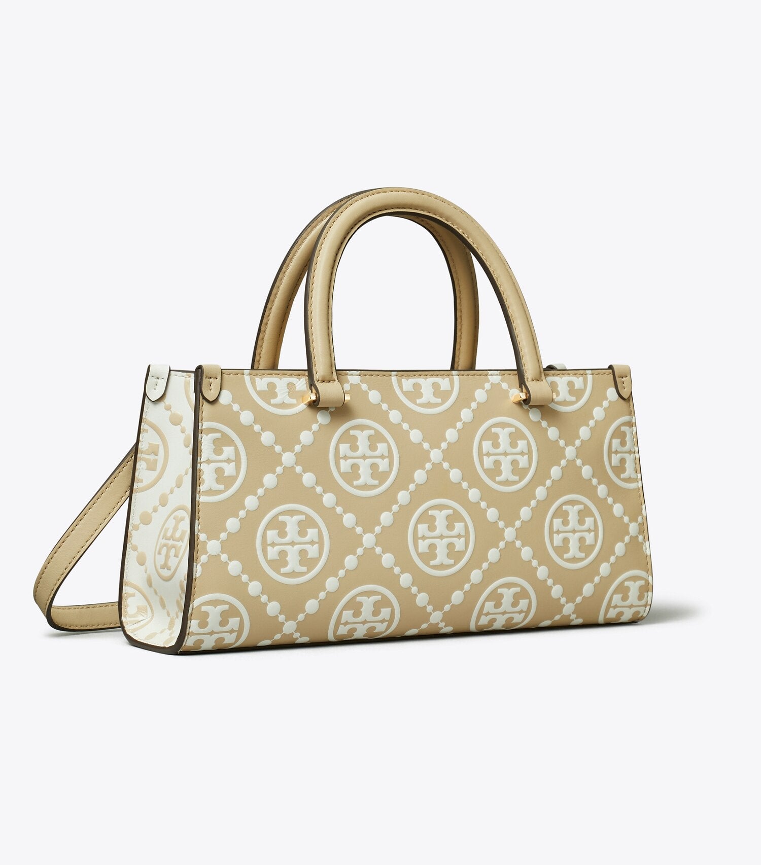 T Monogram Contrast Embossed Small East-West Tote
