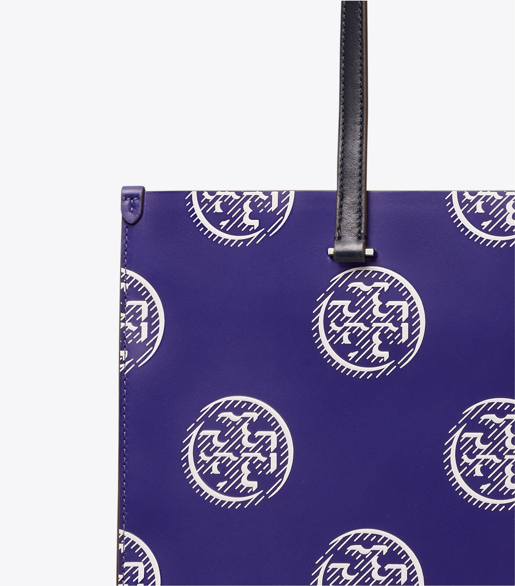 T Monogram Contrast Embossed Tote