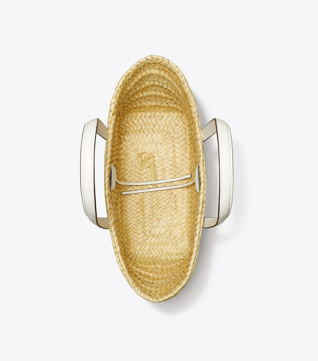 Small Ella Croc-Embossed Straw Basket