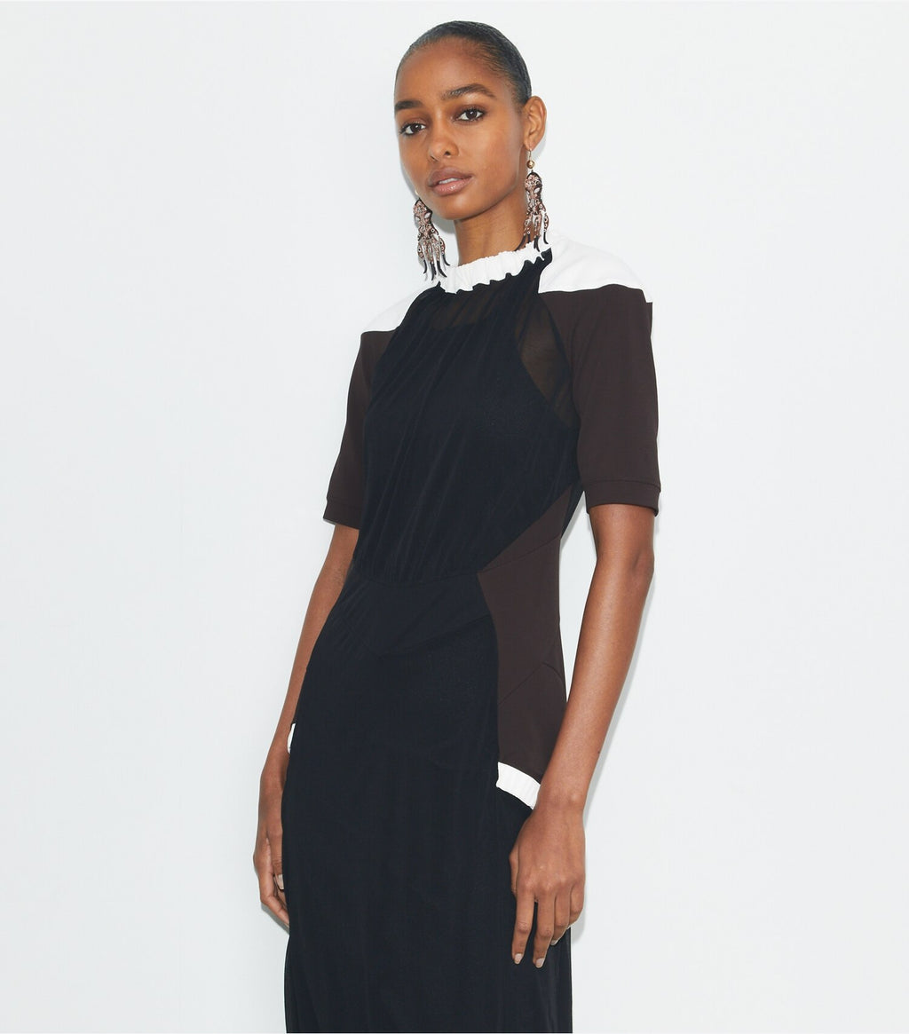 Colorblock Sheer Jersey Dress