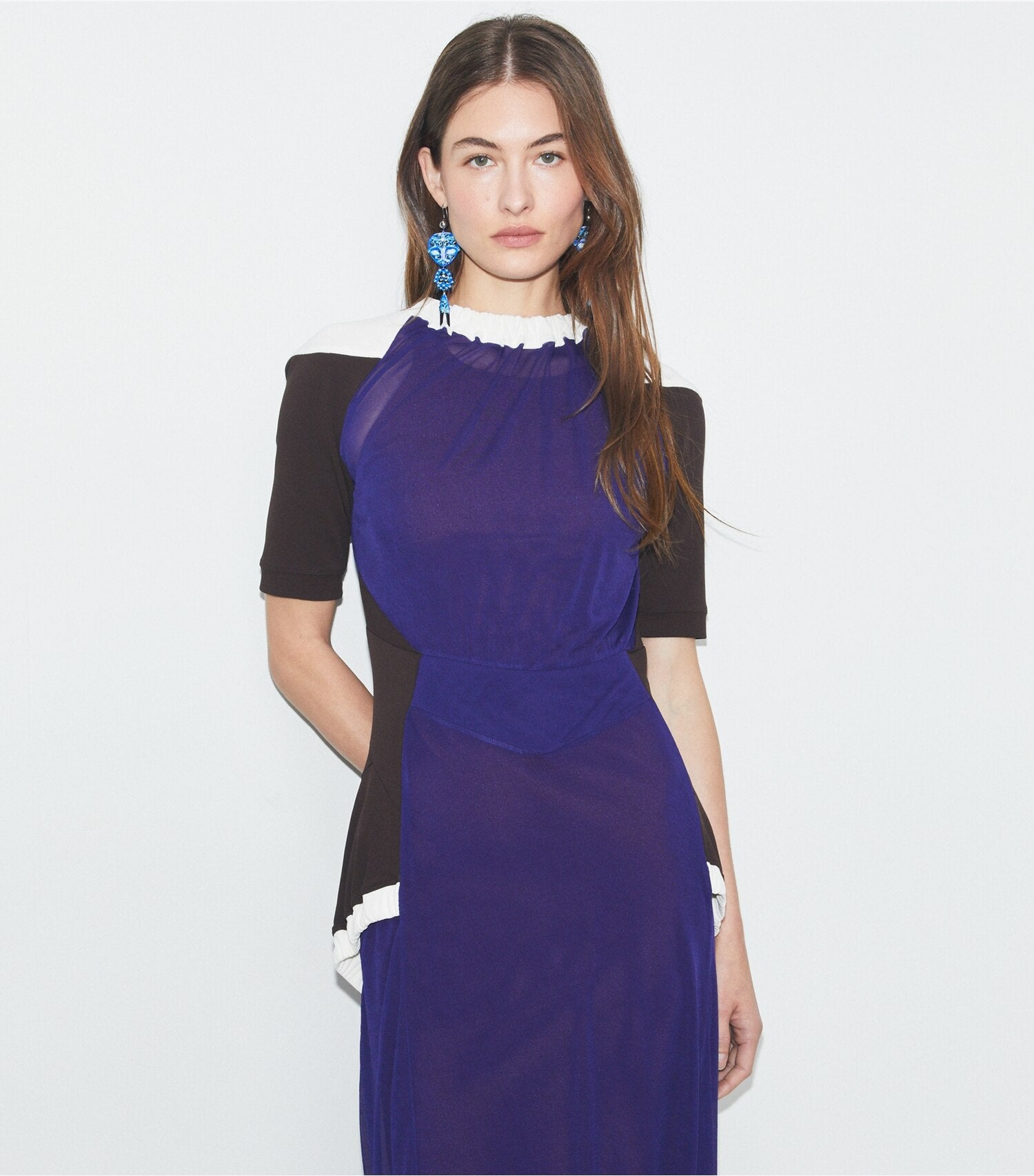 Colorblock Sheer Jersey Dress