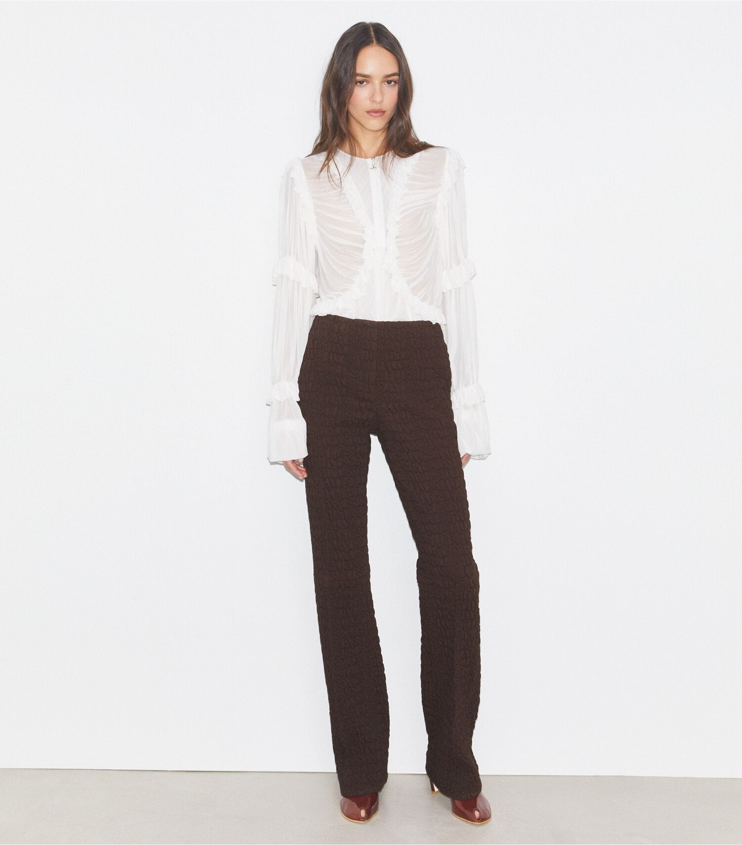 Sheer Jersey Ruffle Top