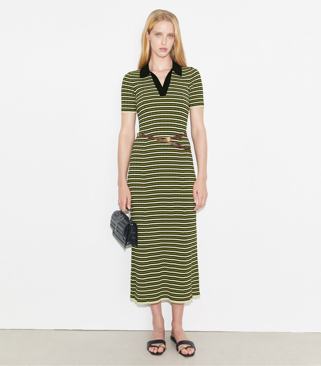 Stripe Knit Polo Dress