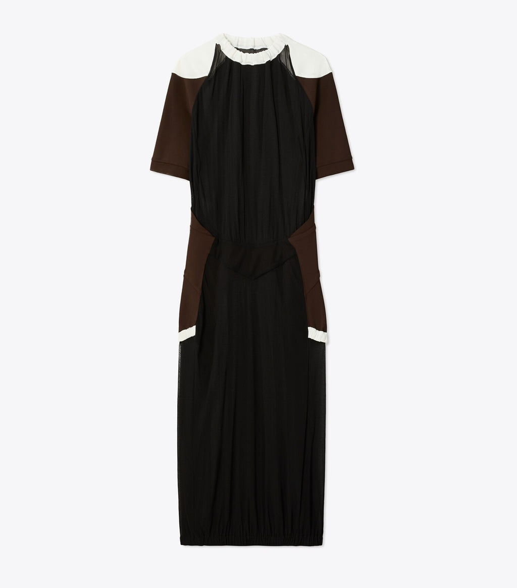Colorblock Sheer Jersey Dress