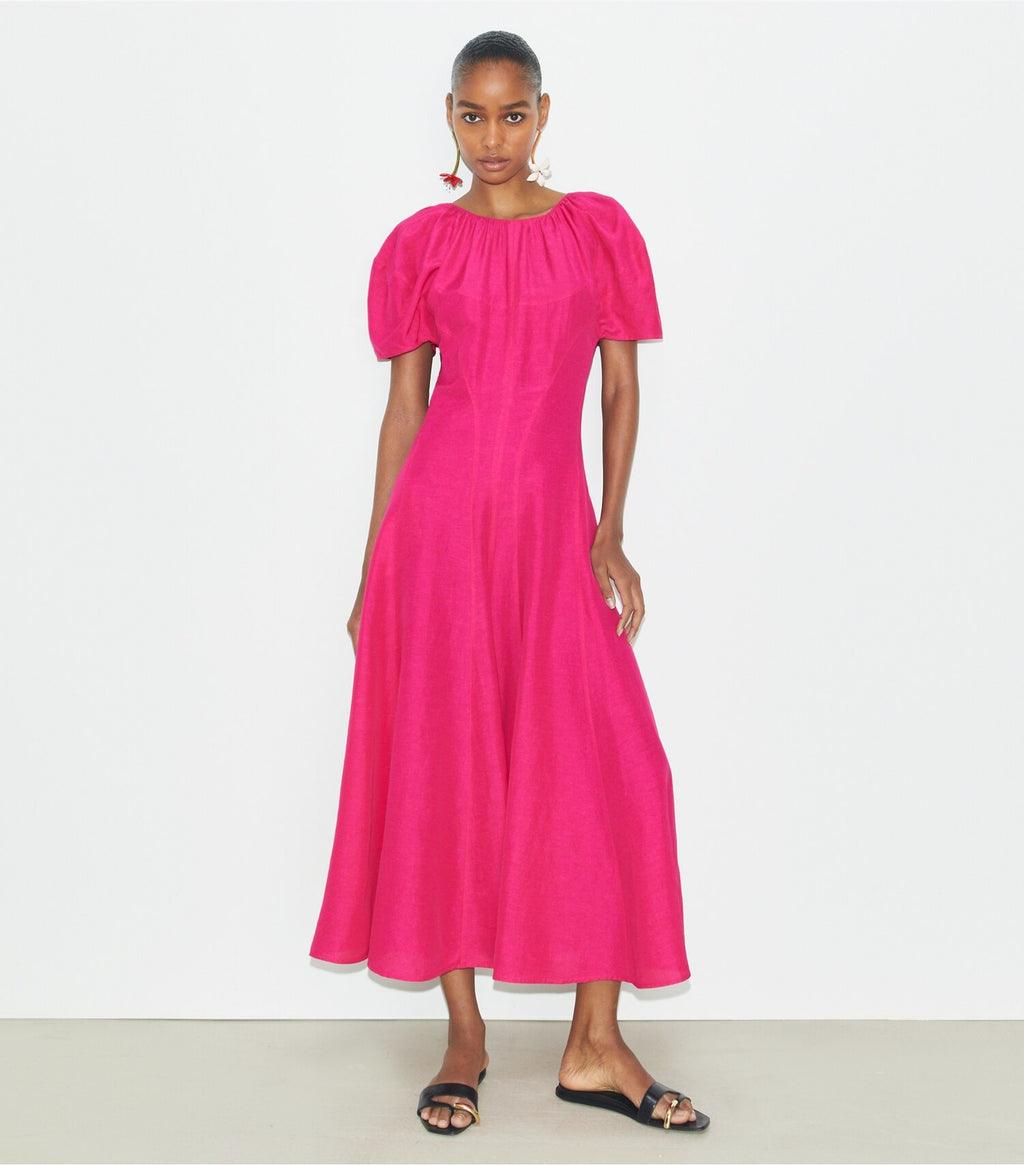 Balloon Sleeve Linen Dress