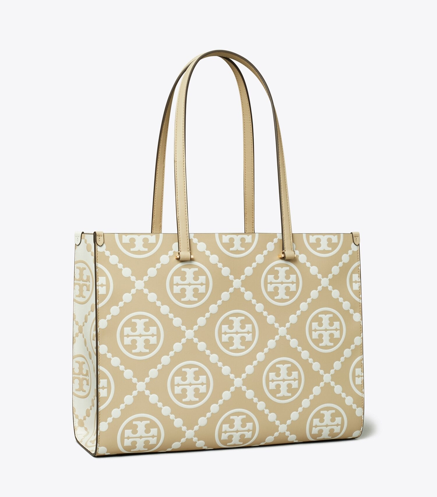 T Monogram Contrast Embossed Tote
