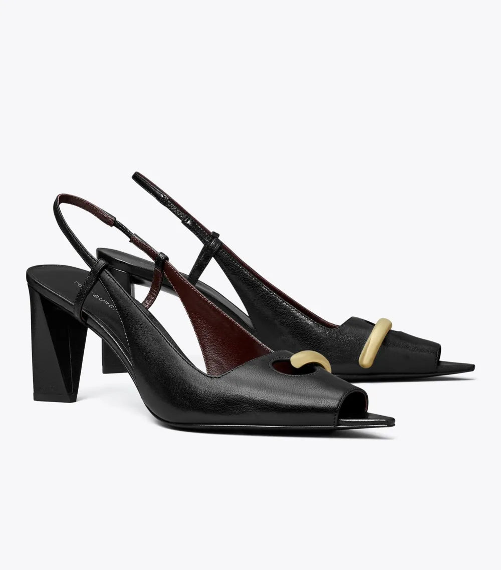Pierced Peep-Toe Slingback